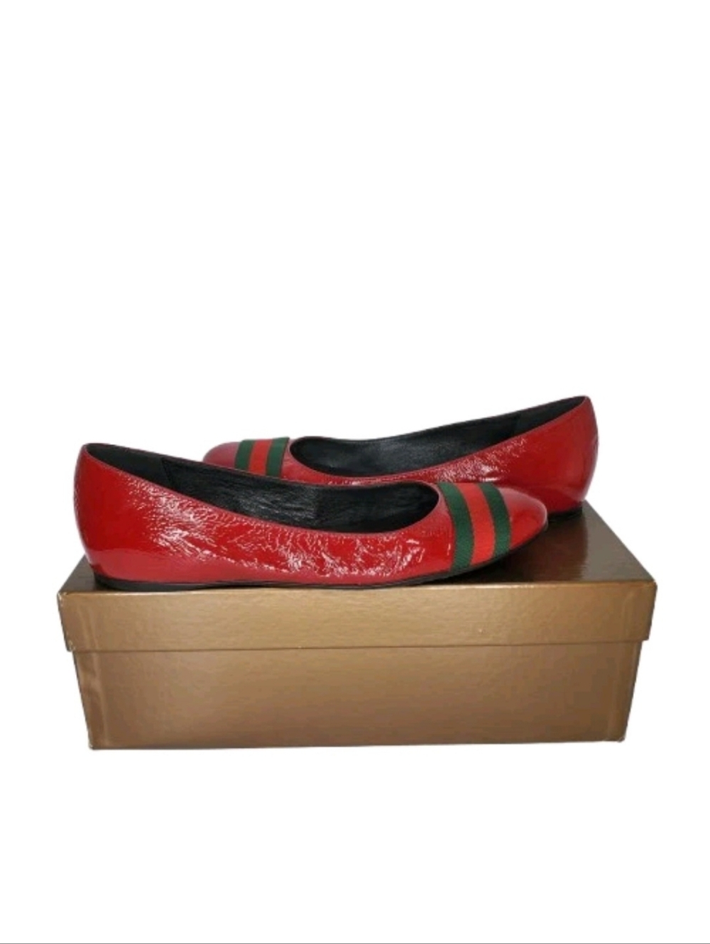 Gucci Red Patent Leather Web Stripe Ballet Flats - Picture 9 of 9